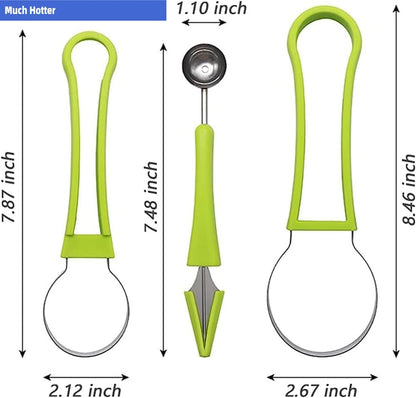 4 In 1 Stainless Steel Fruit Carving Tools Set, Melon Baller Scoop Set,watermelon scooper fruit scooper and baller, fruit carving tools,Perfect Tools for Making Fruit Shapes (Green)