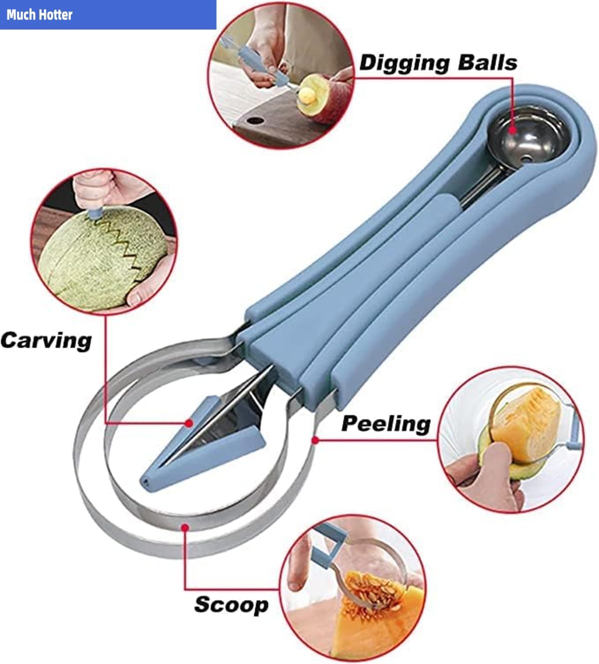 4 In 1 Stainless Steel Fruit Carving Tools Set, Melon Baller Scoop Set,watermelon scooper fruit scooper and baller, fruit carving tools,Perfect Tools for Making Fruit Shapes (Green)
