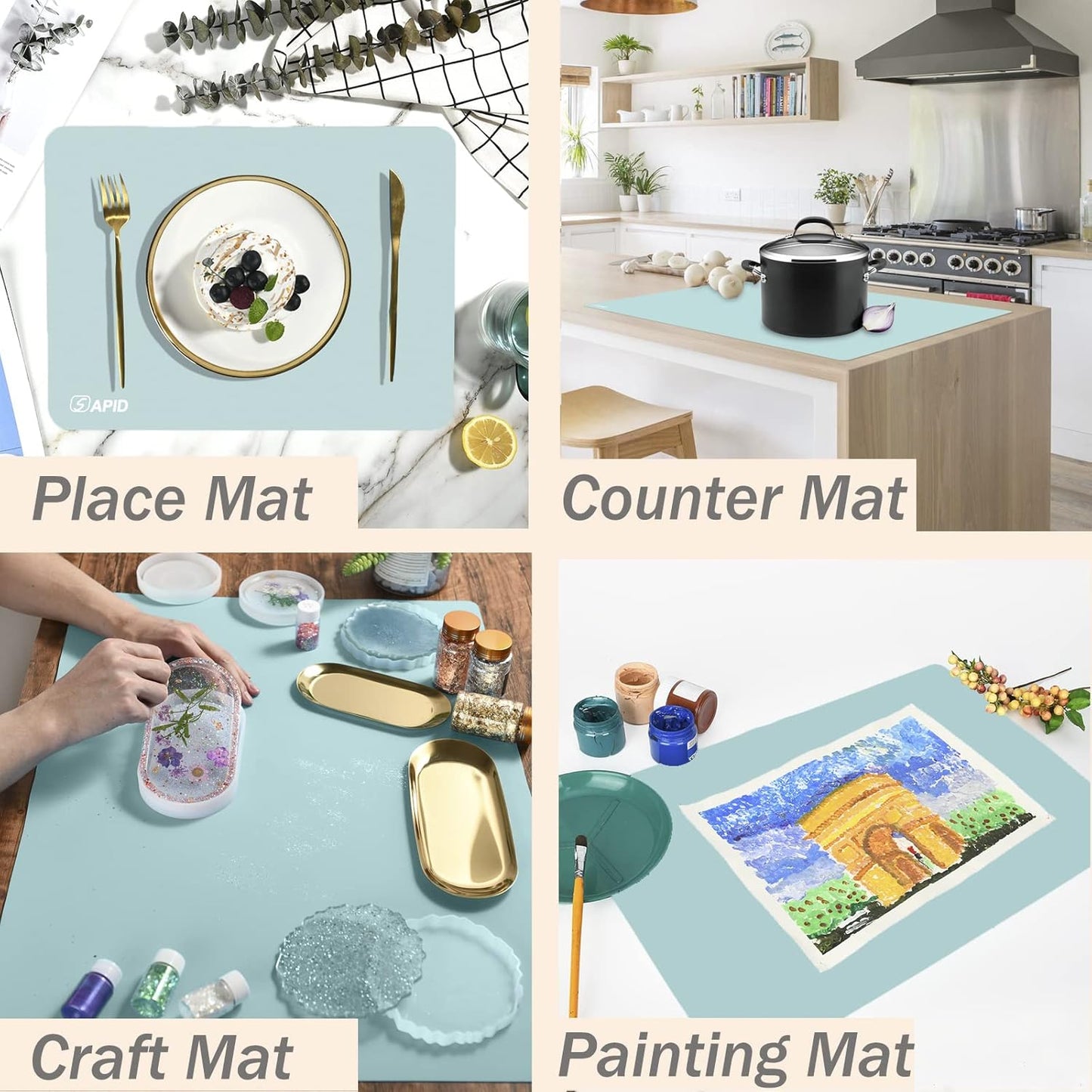 Extra Large Silicone Mat 36" x 24" Place Mats, Heat Resistant Mat for Kitchen Countertop Protector, Thick Placemats Washable Silicone Mats for Kitchen Counter Mat Dining Table Mat, Grey, Sapid