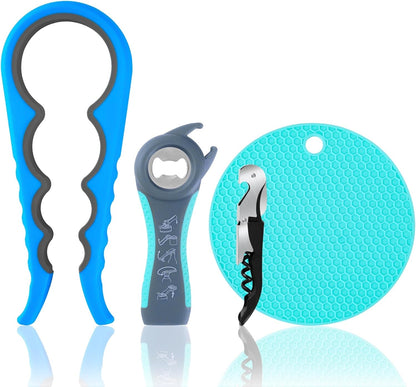 Bloss Anti-skid Jar Opener Jar Lid Remover Rubber Can Opener Kitchen Grippers To Remove Stubborn Lids, Caps and Bottles Great Kitchen Gadgets For Small Hands or Seniors,Blue