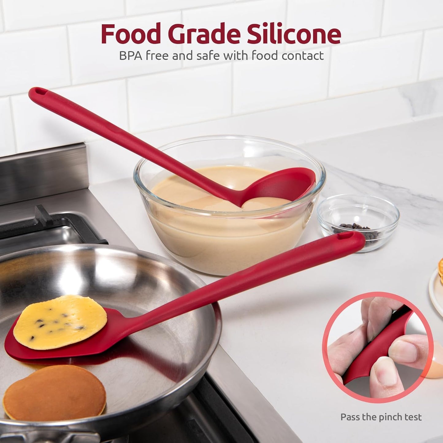 Silicone Kitchen Cooking Utensil Set: U-Taste High Heat Resistant 13.6in Long Kitchen Gadgets, BPA Free Non Stick Rubber Cook Accessories For Stir Frying, Serving, Basting, Mixing (5 Pieces, Black)