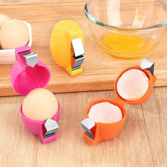 Stainless Steel Egg Opener, Cracker, Separator and Slicer Tool, 3 Piece Set, Pink, Orange, Yellow, for Breakfast and Baking