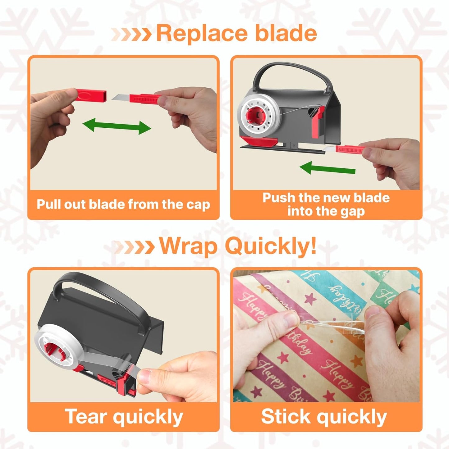 Wraprocut Wrapping Paper Cutter(2-Pack) & Tape Dispenser Dual Use with 4 Tapes for Christmas Gift Wrap Cutter Tool Paper Roll Holder Tube Sliding Slicing for Birthday Holiday.