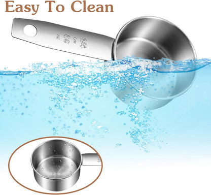 2 Pcs 1/4 Cup Scoop, 1/4 Cup Measuring Scoop, 60 ml Stainless Steel Half Cups Dog Food Measuring Scoops for Feeding Pet, Cat, Dogs, Rabbit, Bird, Wet and Dry Ingredients, Dishwasher Safe