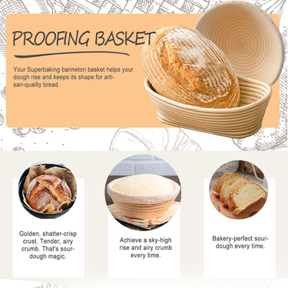 Aoocan Sourdough Starter Kit for Beginners, Bread Baking Supplies & Bread Making Tools – 9 Inch Round & 10 Inch Oval Banneton Bread Proofing Basket Set with Dough Whisk, Lame, Scraper & Brush