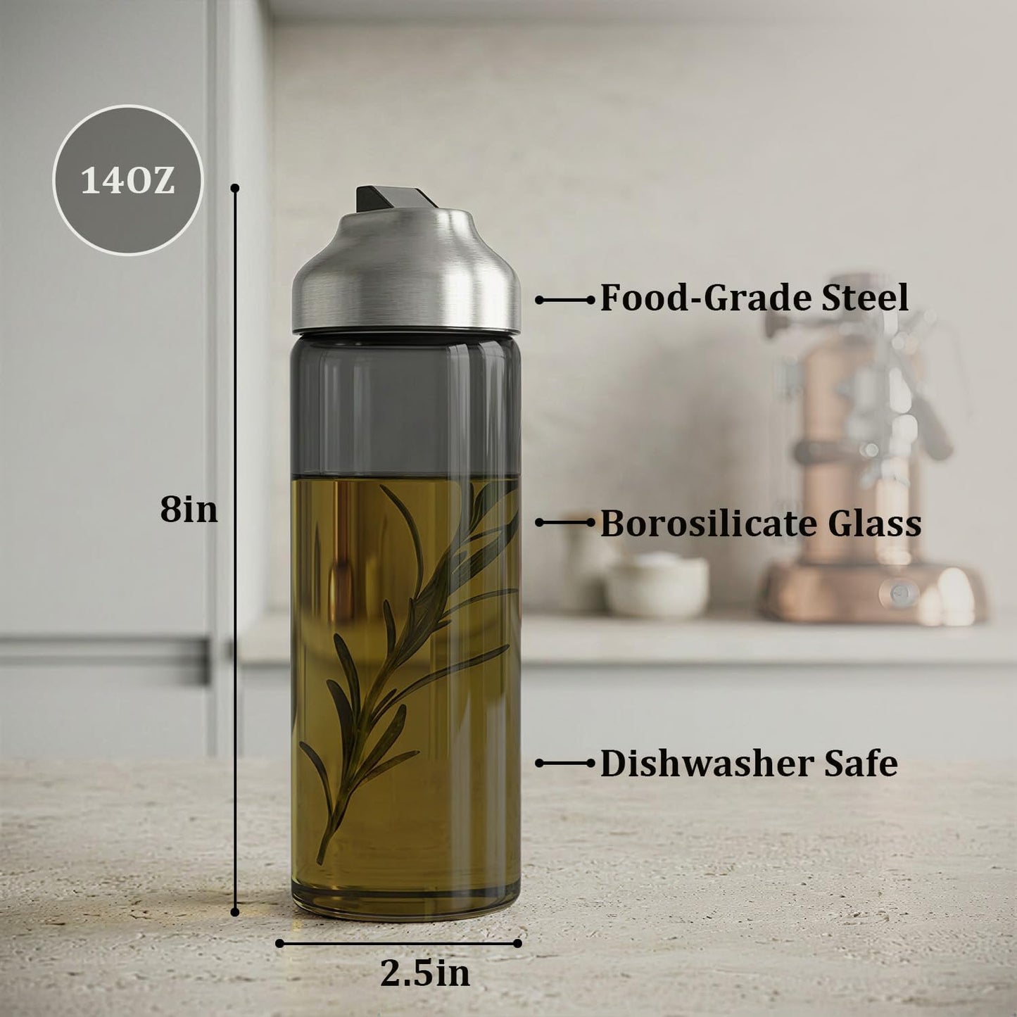 Aelga Olive Oil Dispenser - 14 OZ Glass Oil and Vinegar Dispenser Bottles Set for Kitchen No Drip-Set of 2