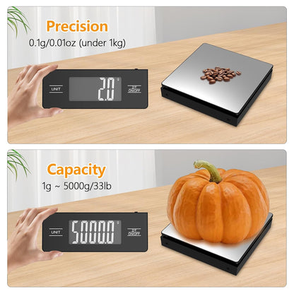 Kitchen Scale with Detachable Display Wireless Stainless Steel Digital Food Scale, 11lb/5kg, 1g Precision, Backlit LCD, Tare Function for Baking, Coffee Brewing & Cooking, Metallic/Black