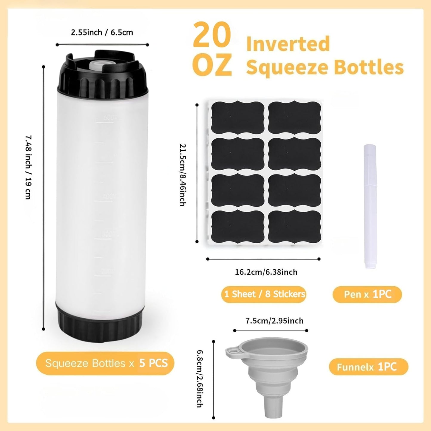 3pcs 20 oz Inverted Condiment Squeeze Bottles, Leak-proof Refillable Sauce Container for All Types Liquid, Plastic Squeeze Dispenser for Ketchup Mustard Mayo Honey Syrup Oil