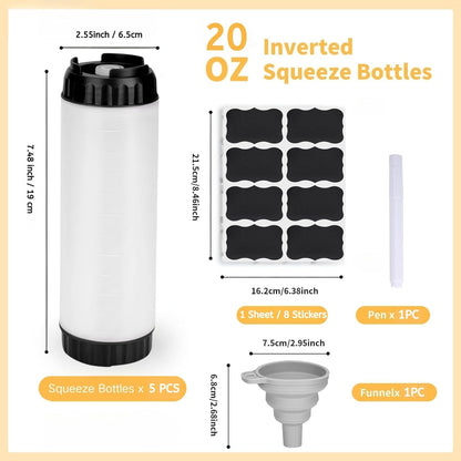 3pcs 20 oz Inverted Condiment Squeeze Bottles, Leak-proof Refillable Sauce Container for All Types Liquid, Plastic Squeeze Dispenser for Ketchup Mustard Mayo Honey Syrup Oil