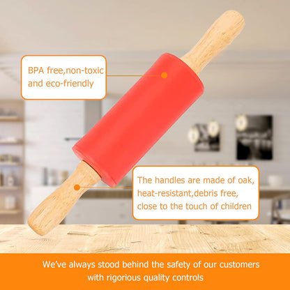 Mini Silicone Rolling Pin for Kids, Non-stick Surface Wood Handle, 9 Inch 1 Pack Blue
