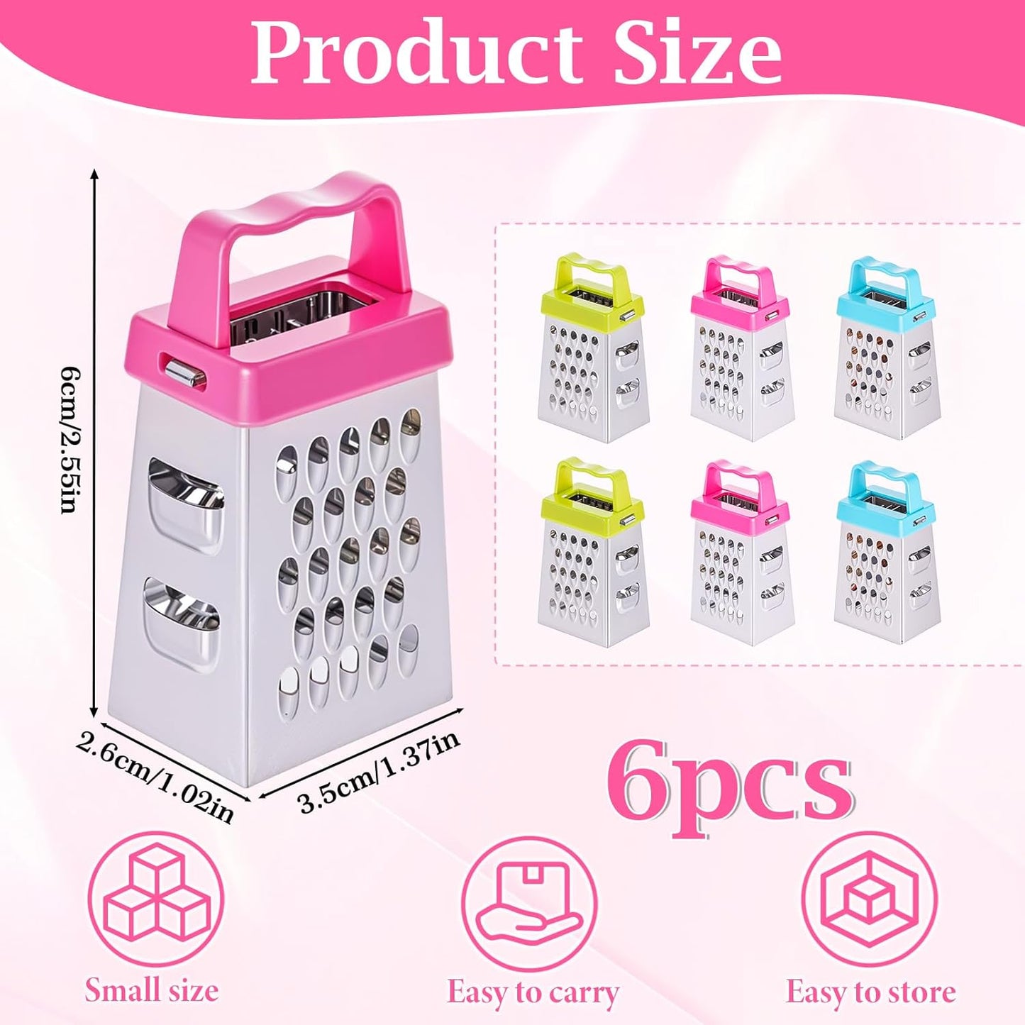 6pcs Mini Cheese Grater Set, Stainless Steel Box Graters, Compact Mini Graters for Kitchen, Small Box Grater for Cheese, Vegetables, Ginger, and More