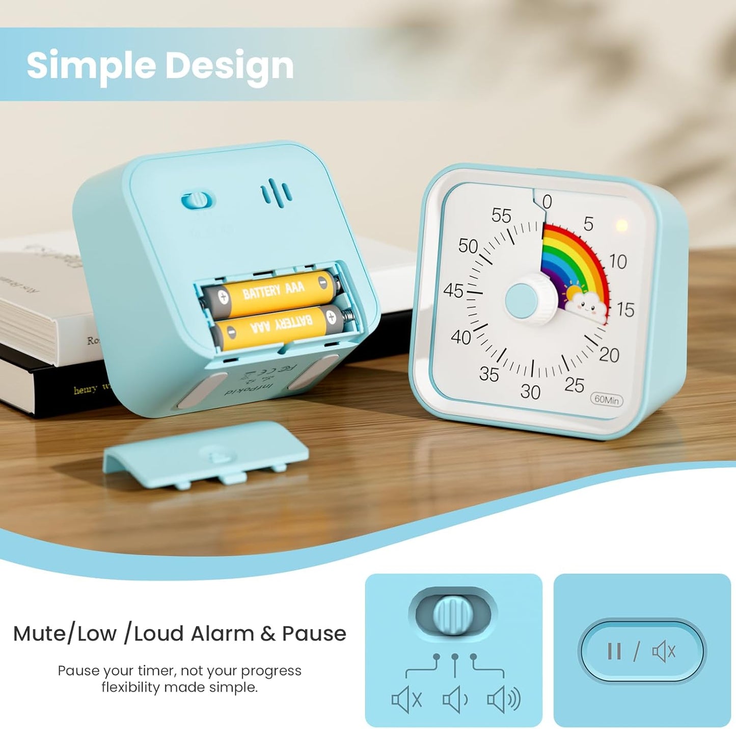Visual Timer for Kids with Pause Function, 60 Minute Countdown Timer for Kids Desk Study, Teaching, Kitchen Cooking, Office Meetings, Time Management for ADHD (White)