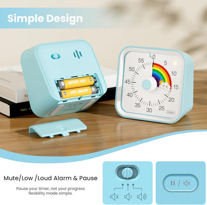 Visual Timer for Kids with Pause Function, 60 Minute Countdown Timer for Kids Desk Study, Teaching, Kitchen Cooking, Office Meetings, Time Management for ADHD (White)