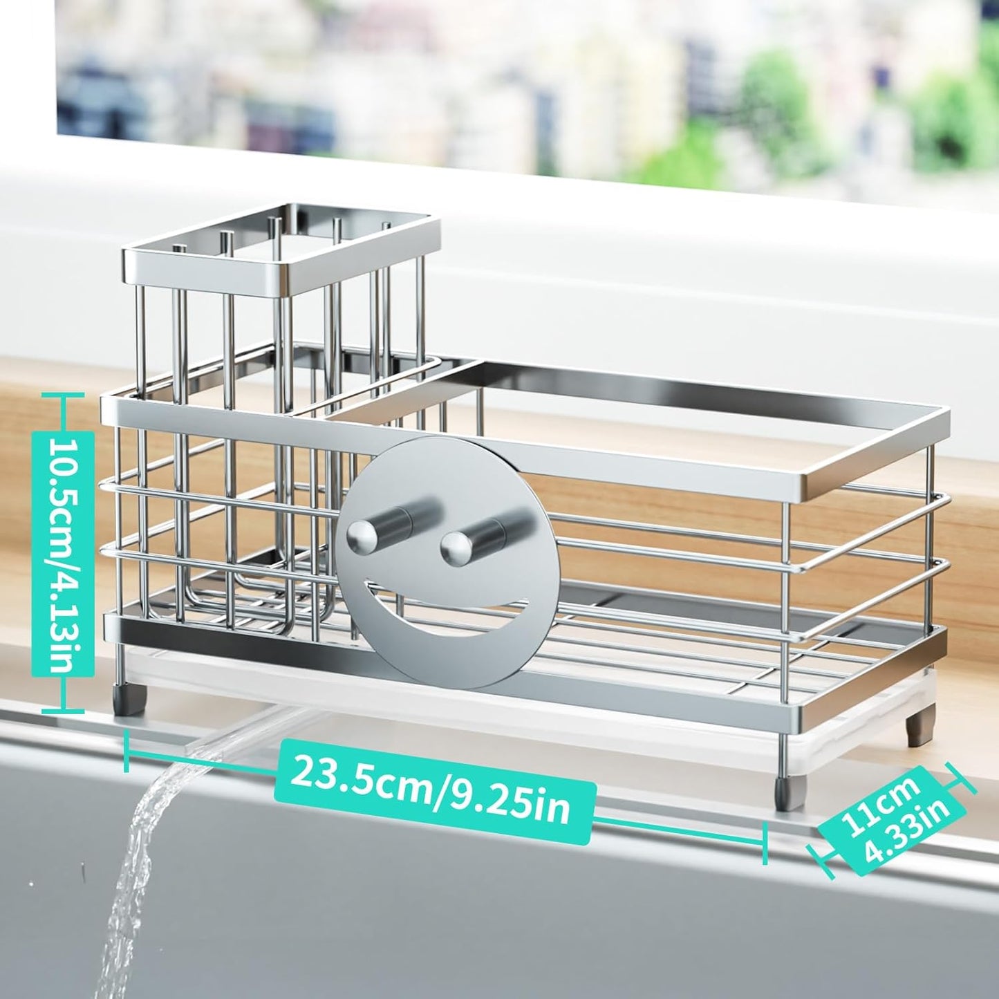HapiRm Sponge Holder for Kitchen Sink - Self-draining Sink Caddy with Brush and Dishcloth Holders, Stainless Steel Kitchen Countertop Organizers and Storage Essentials - Black