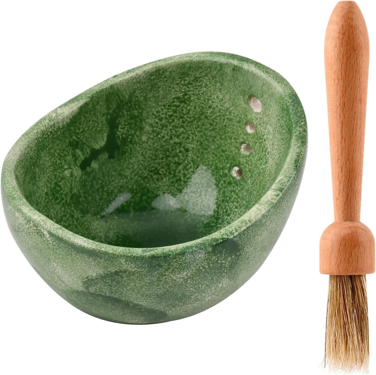 Pottery Herb Stripper Bowl, Small Handmade Resin Herb Stripper, Ceramic Herbs Grinder Pill Crusher Set Parsley Thyme Rosemary, for Pill Crusher, Spice, with Multi Size Holes(Color:Green)