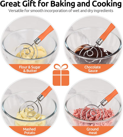 U-Taste 12.6" Danish Dough Whisk: 18/8 Stainless Steel Heavy-Duty Sourdough Mixer Tool, Food Grade Dutch Style Seamless Bread Wisk, Sturdy for Mixing, Stirring, Pressing, Kneading Thick Batter (Black)
