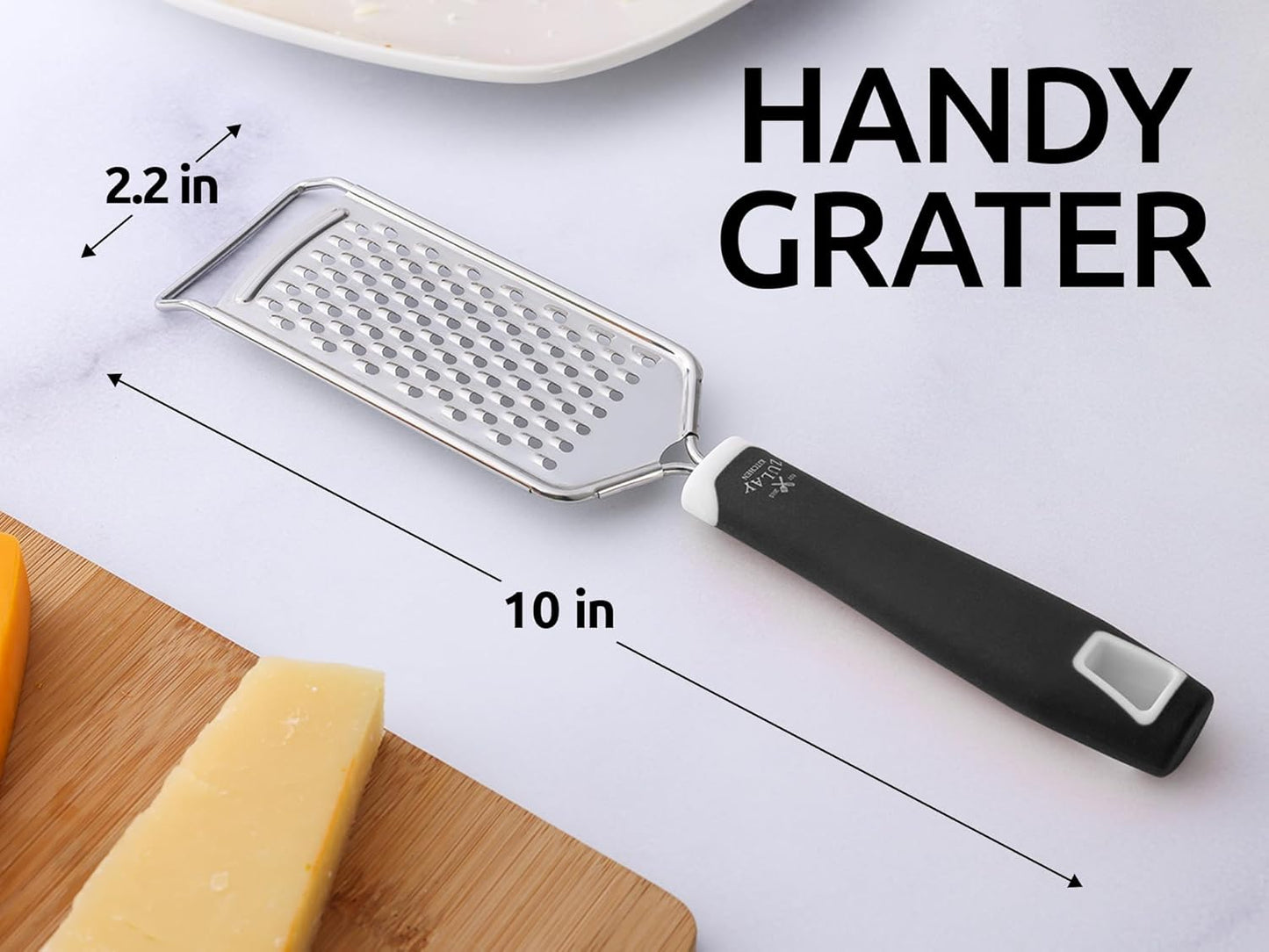 Zulay Kitchen Professional Cheese Grater Stainless Steel - Durable Rust-Proof Metal Lemon Zester Grater With Handle - Flat Handheld Grater For Cheese, Chocolate, Spices, And More - White