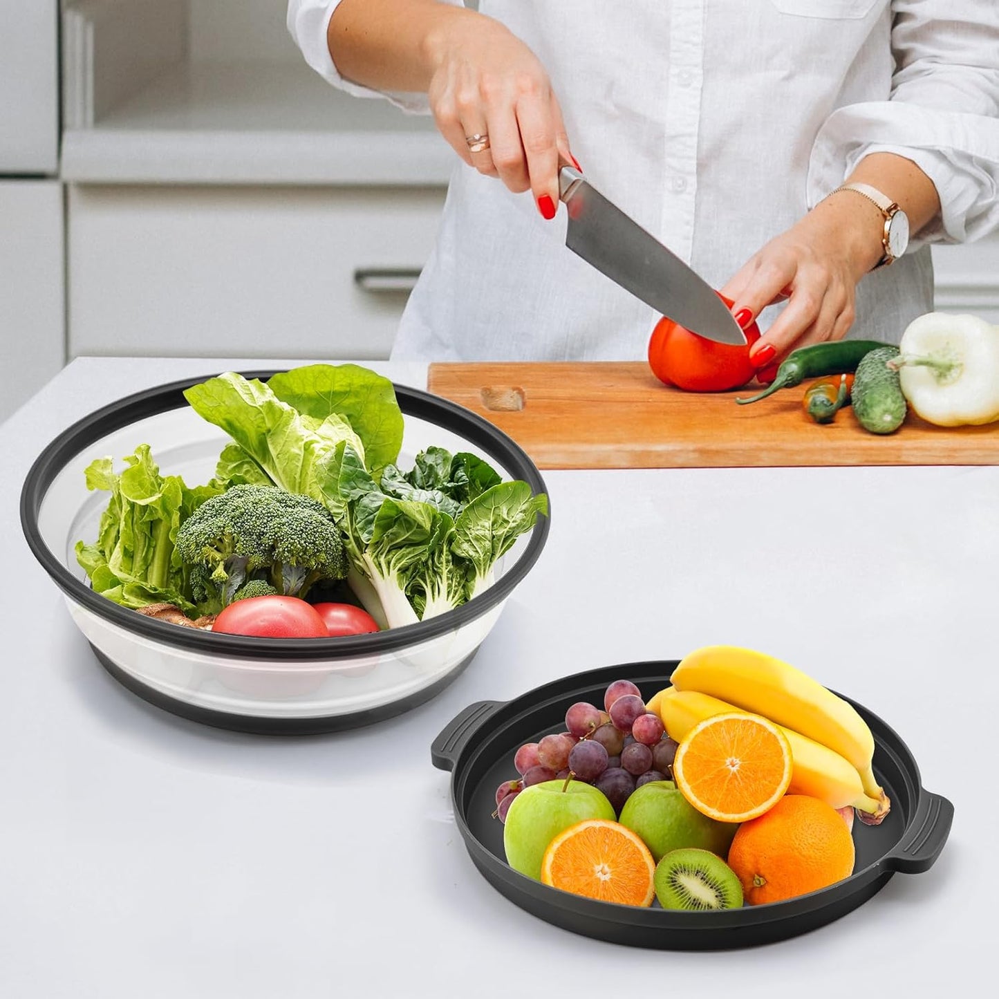 Microwave Splatter Cover for Food with Anti-scald Base Plate,Large Plastic & Silicone Vented Avoid Scalding Collapsible Guard Lid, Plate & Kitchen Colander for Meal Prep-10.7 Inch (2pcs-Gray-Black)