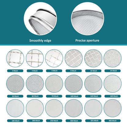 304 Stainless Steel Mesh Lab Sieve, 10 Mesh (2mm) Aperture Test Sieve, 7.9Inch(20cm) Diameter Economy Standard Analysis Sample Test Sieves for Industrial Laboratory Homes - Colors B