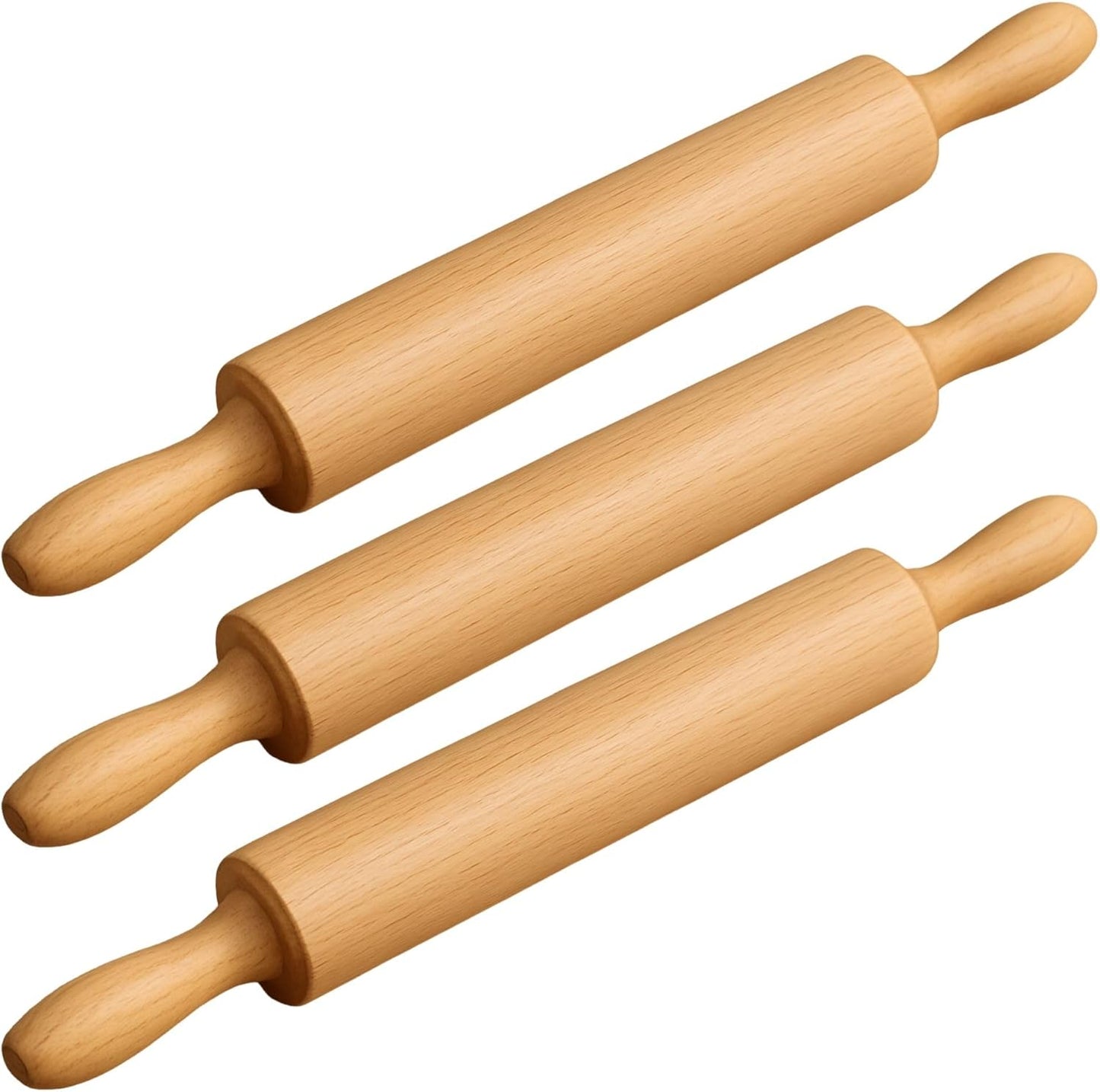 Classic Wooden Rolling Pin for Baking - 17-Inch Natural Beechwood Dough Roller with Easy-Grip Handles - Perfect for Bread, Pizza, Pastries, Cookies - Durable and Lightweight Kitchen Tool