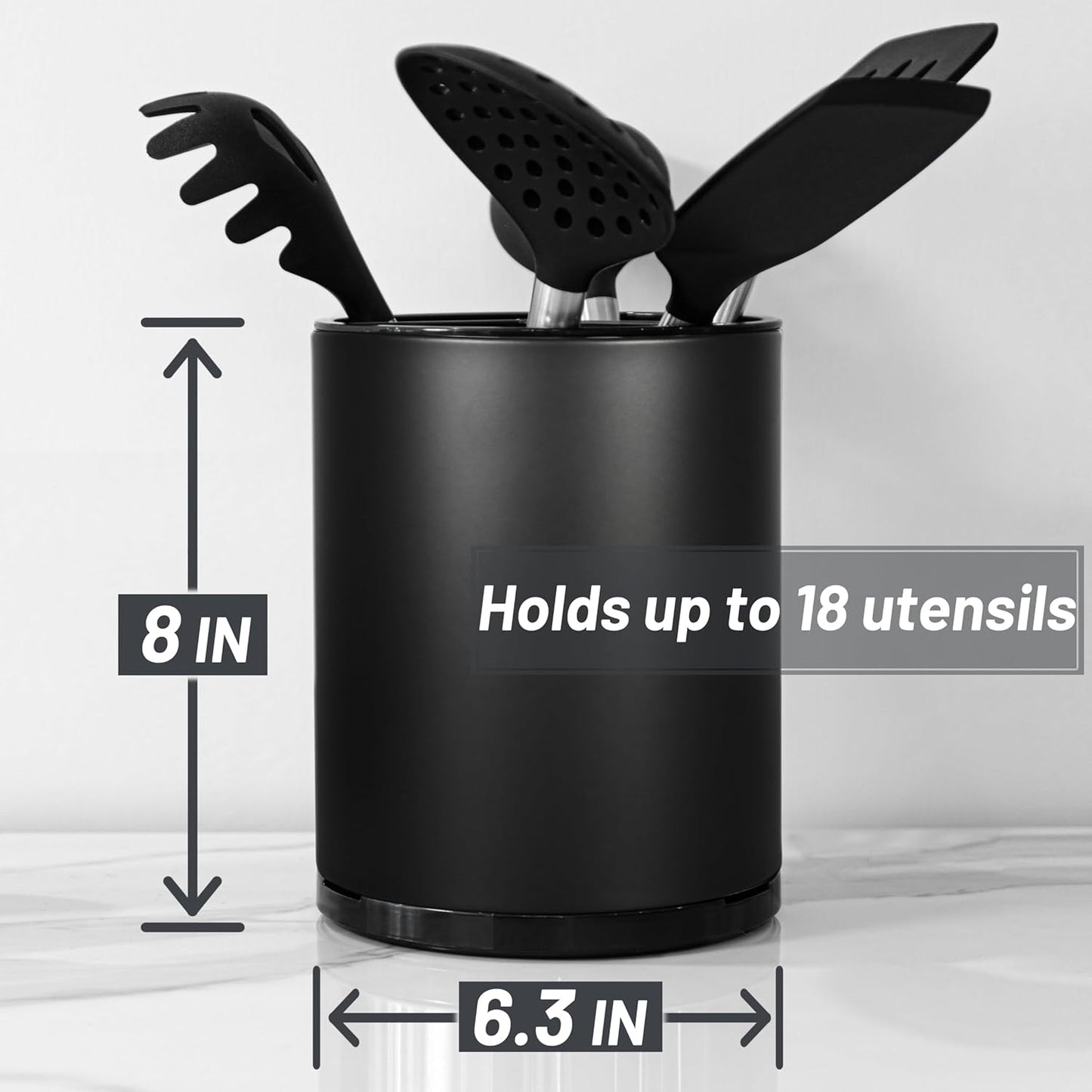 Kitchen Utensil Holder for Countertop 360° Rotating Utensil Caddy Extra Large Utensil Crock Cooking Utensil Holder for Kitchen Counter