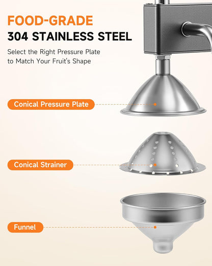 CO-Z Manual Citrus Juicer, Commercial Grade Cast Iron Orange Juicer, Professional Heavy Duty Juice Press with Removable Strainer, Manual Juice Extractor for Orange Lemon Pomegranate Citrus, Black