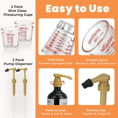 Shot Glass Set for Mary Ruth Multivitamin, 2Pcs Shot Glass Measuring Cup & 2Pcs Pump Dispenser for MaryRuth's Liquid Multivitamin 30 Fl Oz & 15 Fl Oz Bottle (Bottle Not Included)
