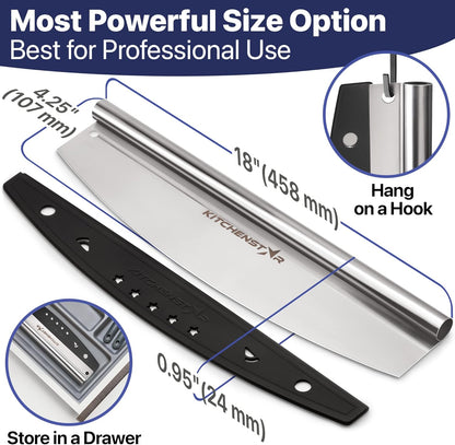 KitchenStar 14-Inch Pizza Cutter Rocker Blade - Sharp Stainless Steel Slicer Knife, Protective Cover, Dishwasher Safe, Large - Professional Pizza Oven Accessories