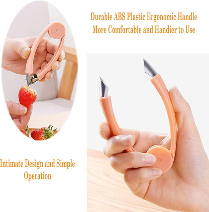 Strawberry Huller Stem Remover Tomato Corer Potato Tweezers Carrot Cutter Pineapple Peeler Clip for Fruit and Vegetable (Orange)