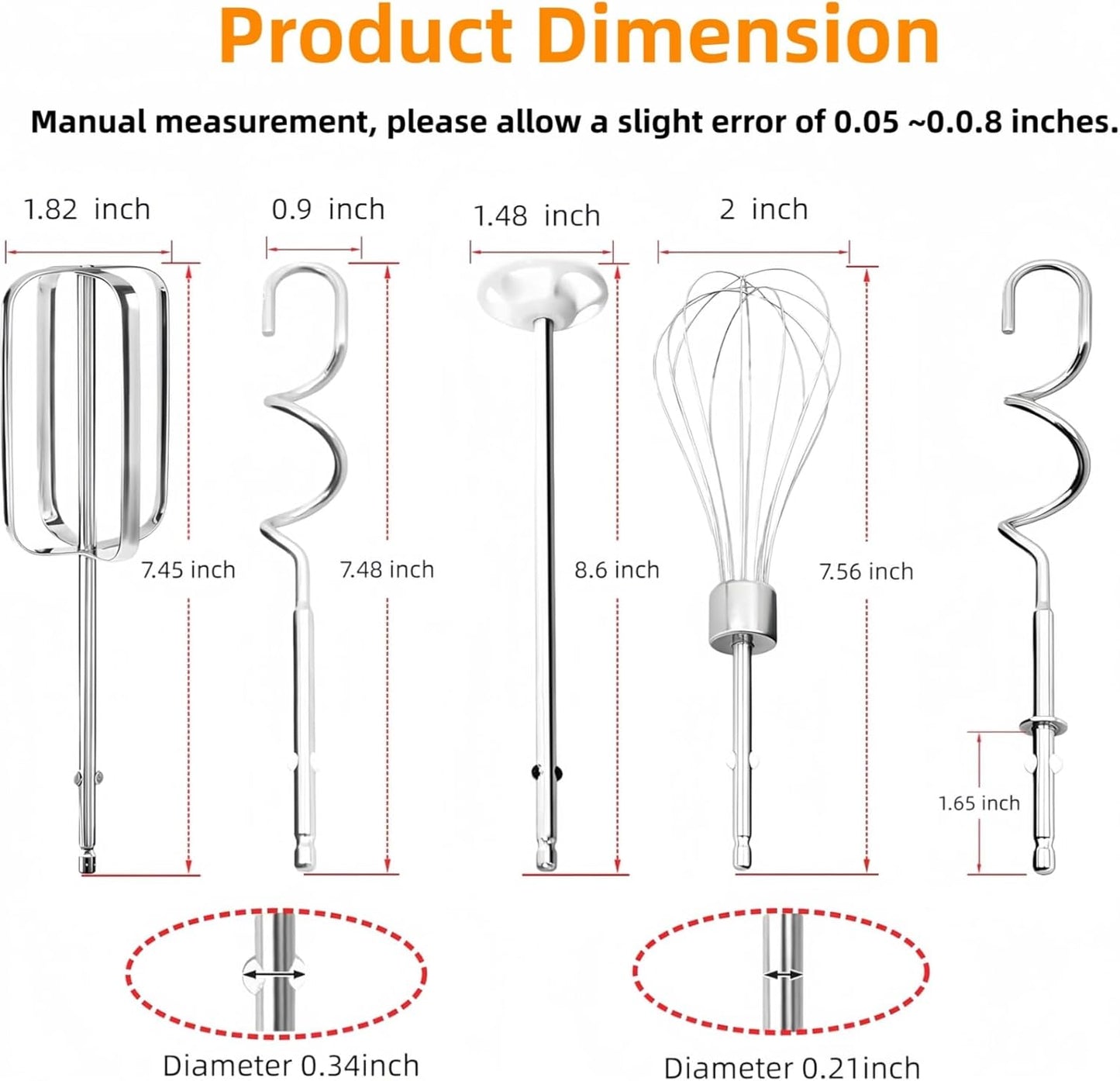 Hand Mixer Beaters Attachments Compatible with Hamilton Beach,62632R, 62682RZ, 62692, 62695V, 64699 – Includes Beaters, Dough Hooks, Whisk & Blending Rods – Durable Replacement Mixer Accessories 6Pack