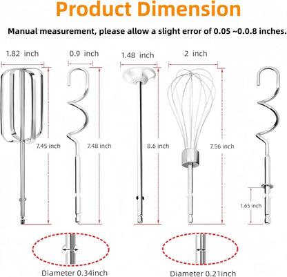 Hand Mixer Beaters Attachments Compatible with Hamilton Beach,62632R, 62682RZ, 62692, 62695V, 64699 – Includes Beaters, Dough Hooks, Whisk & Blending Rods – Durable Replacement Mixer Accessories 6Pack