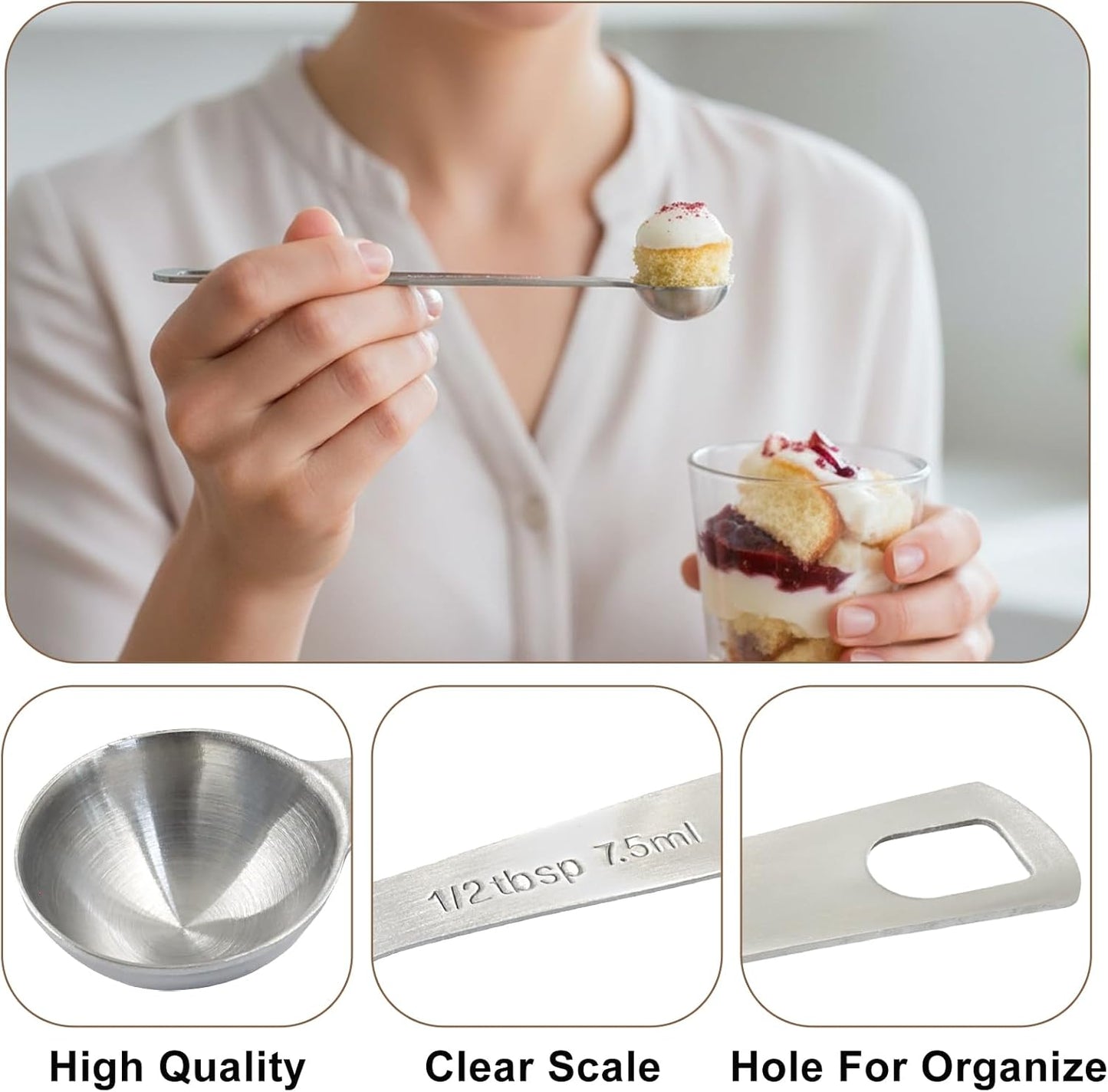 2Pcs 2/3 Tablespoon (2/3 Tbsp | 2 Tsp | 10 Ml | 10 Cc) Stainless Steel Measuring Spoons, 2 Teaspoon Metal Single Measuring Spoon for Measuring Coffee Powder, Grains and Loose Tea