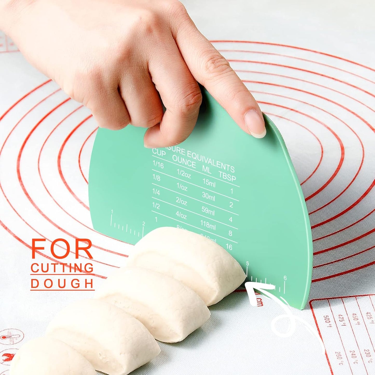 Teenitor 2 Pieces Dough Cutter, Bench Scraper Plastic, Sourdough Scraper, Dough Scraper with Measuring Scale, Multipurpose Food Scrapers for Dough, Cake, Bread, Icing Yellow and Green