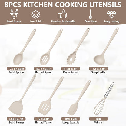 TeamFar 8 PCS Silicone Cooking Utensils - 446°F Heat Resistant Kitchen Silicon Utensils Set, Turner, Spatula, Spoon, Whisk, Kitchen Cooking Gadgets Tools for Nonstick Cookware, Dishwasher Safe-Black