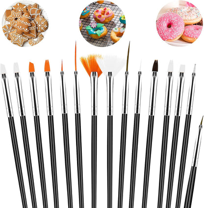 Aster 15Pcs Cake Decorating Brushes, Cake Painting Brushes Kit Food Safe Paint Brushes Multiple Function Cookie Brushes Fondant Sugar DIY Tool Set Candy Icing Pastry Brush for Baking(White)