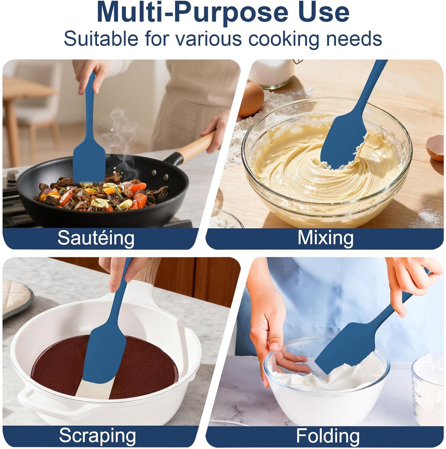 4 Pcs Silicone Spatula Set, 11.4 In, 600°F Heat Resistant Rubber Spatulas for Baking, Cooking & Mixing, Flexible and Non-Stick Kitchen Utensils, Seamless & Dishwasher Safe (Multicolor)