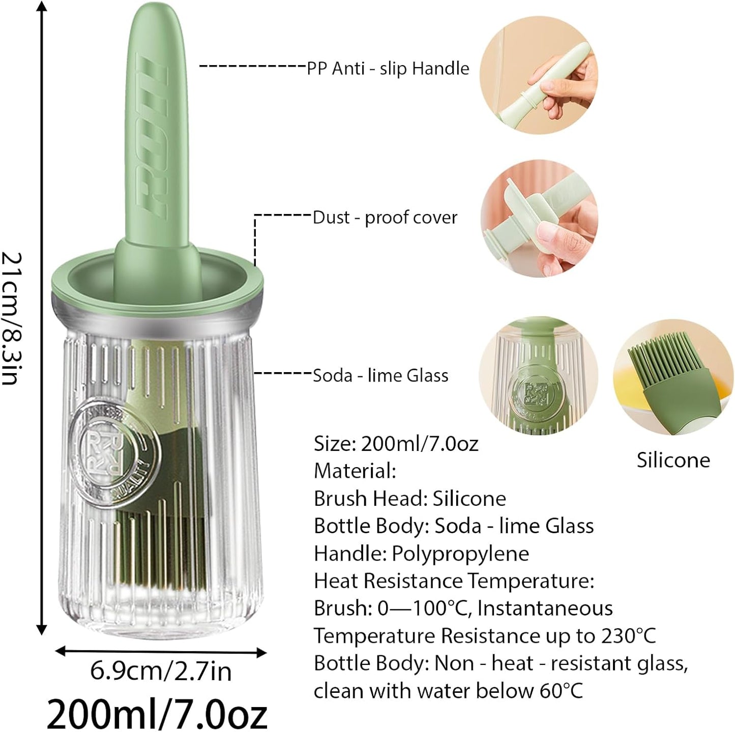 Food Grade Silicone Basting Brush with Integrated Oil Bottle - Heat Resistant, Household Kitchen Use for Pancake, Grilling & Barbecue (Green)
