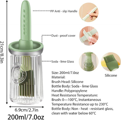 Food Grade Silicone Basting Brush with Integrated Oil Bottle - Heat Resistant, Household Kitchen Use for Pancake, Grilling & Barbecue (Green)