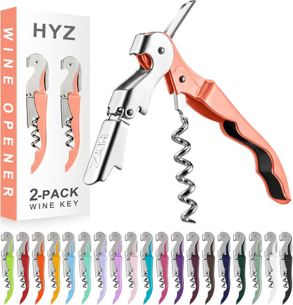 HYZ 2-Pack Wine Opener Waiter Corkscrew, Professional Wine Key for Servers, Bartender, with Foil Cutter, Manual Wine Bottle Opener Double Hinged (Black)