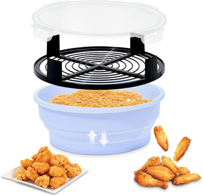 FJNATINH Collapsible Batter Bowl - Mess Free Better Breader Shaker Bowl with Lid Breading Shaker Container - Great for Fried Fish, Fried Chicken, Onion Rings, Wings & More,No Leak,Easy to Store