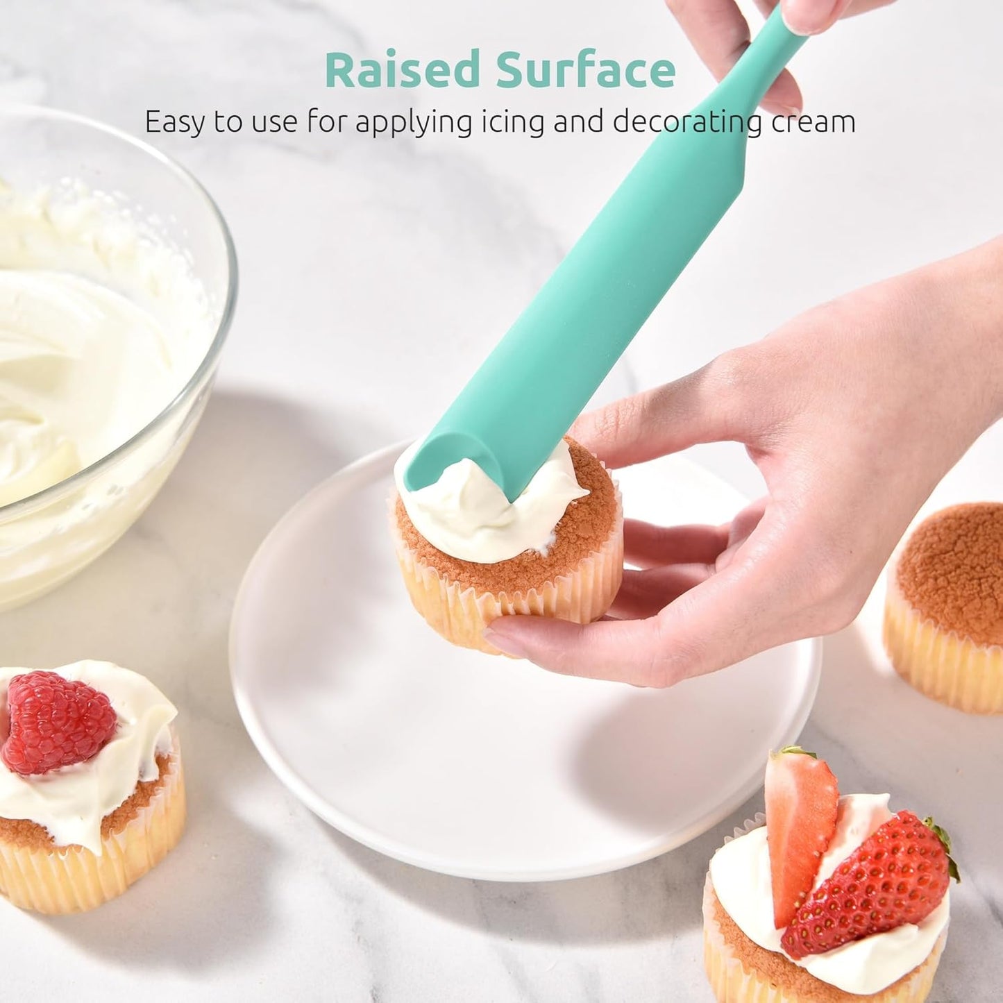 U-Taste Skinny Silicone Jar Spatula: 600ºF Heat-Resistant Food-Grade 10in Long Narrow Sourdough Stirring Stick, Seamless Flexible Peanut Butter Spreader for Scraping Icing Bread Cream, Jam (Aqua Sky)