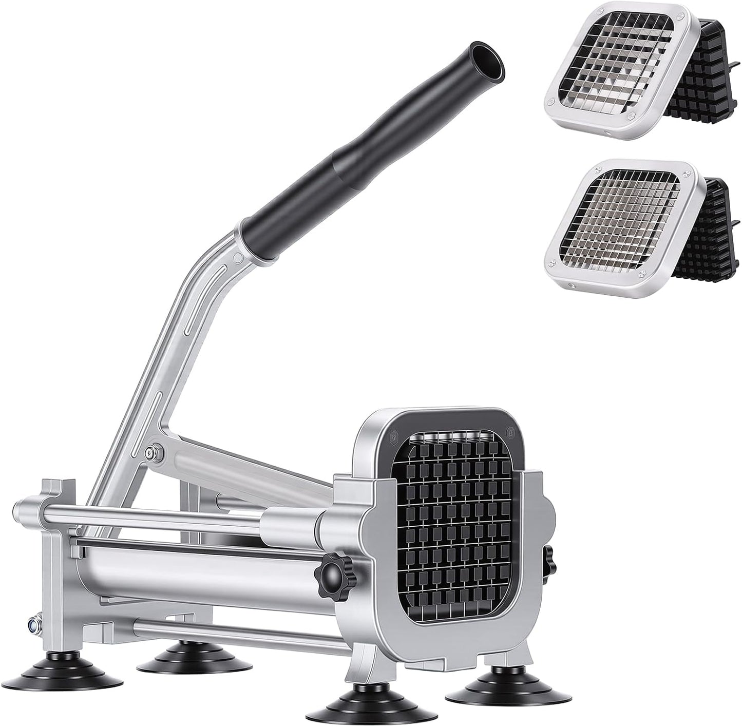 Manual French Fry Cutter for Potatoes with Interchangeable Blades, Handheld Stainless Steel Potato Slicer for Home and Commercial Use (1/2'' & 3/8'' & 1/4'')
