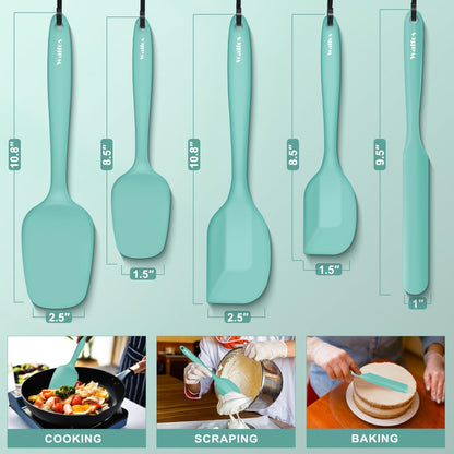 Walfos Silicone Spatula Set of 5 - (600°F) High Heat Resistant Kitchen Scraper Spatulas, One-Pieces Seamless Design, Perfect for Cooking Mixing & Baking - BPA Free and Dishwasher Safe,black