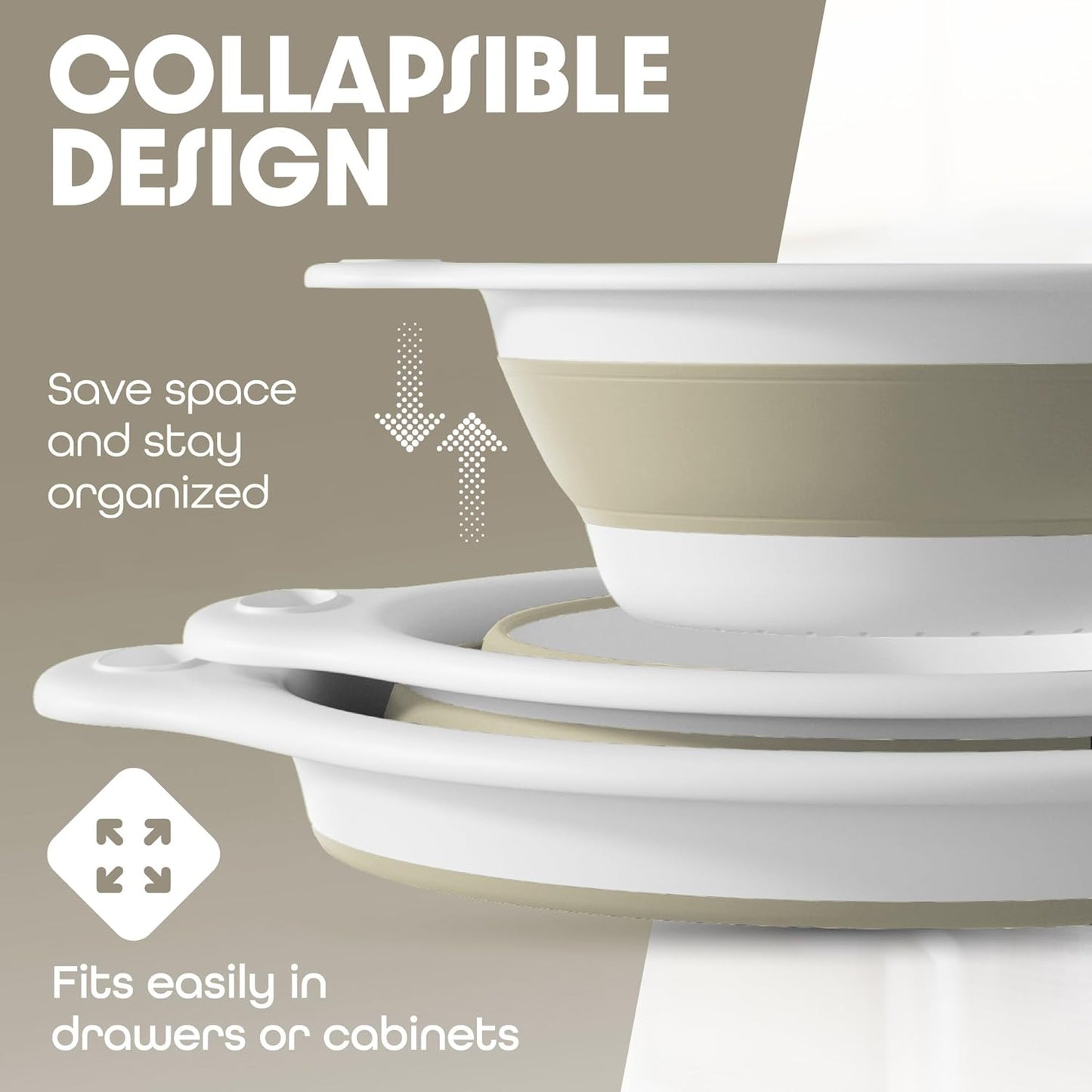 Gevoli Collapsible Colanders with Self-Draining Base for Edge of Sink, Food Strainers (Small/Med/Large), Nested Design for Easy Storage (Red, Blue, Green) (4PC Set)