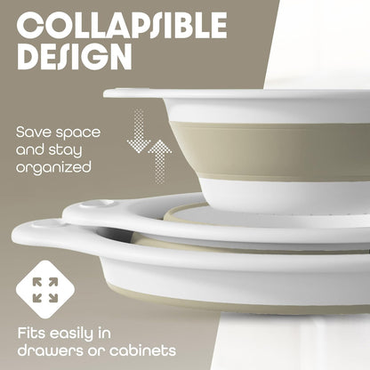 Gevoli Collapsible Colanders with Self-Draining Base for Edge of Sink, Food Strainers (Small/Med/Large), Nested Design for Easy Storage (Red, Blue, Green) (4PC Set)