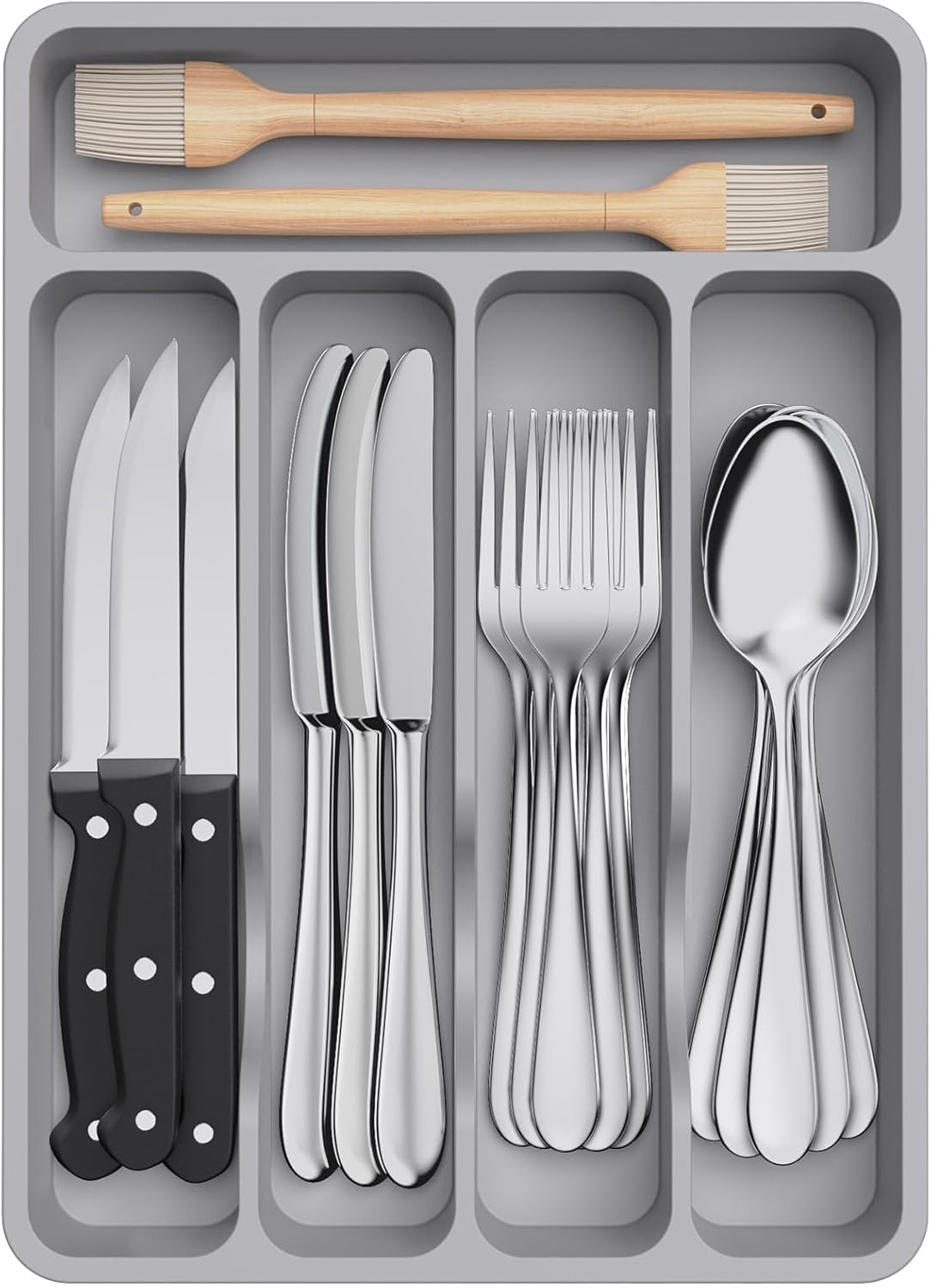 Lifewit Silverware Drawer Organizer Tray, Plastic Cutlery Storage for Kitchen, Flatware and Utensil Holder Divider for Spoons Forks Knives Tableware, 9.1 x 12.6", 5 Slots, Black
