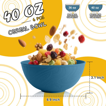 Wheat Straw Bowls Set with Lids, Unbreakable 40 OZ Cereal Bowls Set of 4, Salad Container for Lunch, Microwave & Dishwasher Safe Bowl Set for Kitchen, Picnic, RV, Camping, Multi