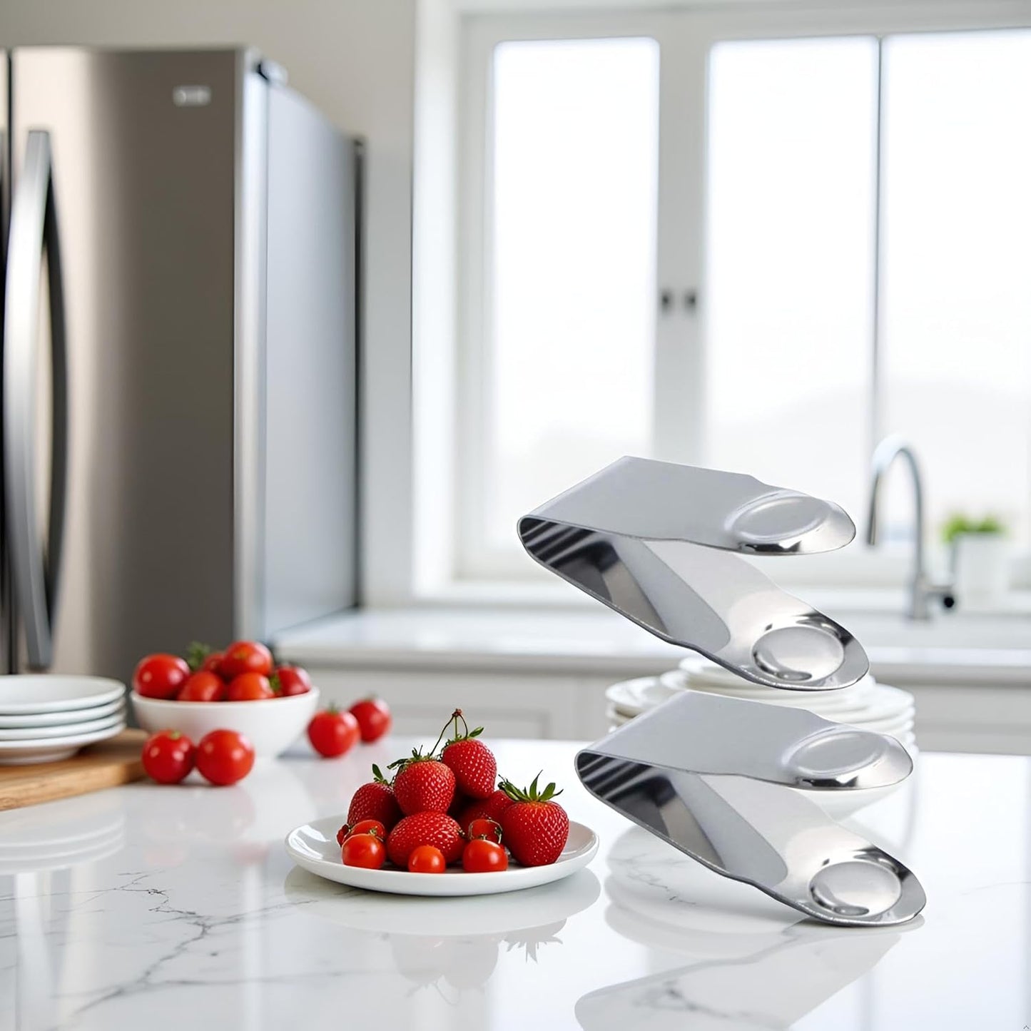 Stainless Steel Strawberry Huller Fruit Stem Remover Home Kitchen Tools for Cherry Tomato, Silver, 2.8 * 1, 2PCS