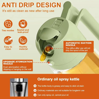 16oz/470ml Glass Olive Oil Sprayer for Cooking - 2 in 1 Olive Oil Dispenser for Kitchen Gadgets, Air Fryer, Salad, and BBQ (black)