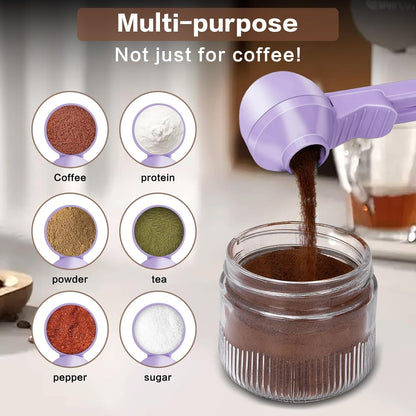 2-in-1 Coffee Scoop with Funnel, 2 Teaspoon Measuring Spoon for Reusable K Cups, Ground Coffee, Protein Powder & Tea, Mess-Free Plastic Design (Pink)